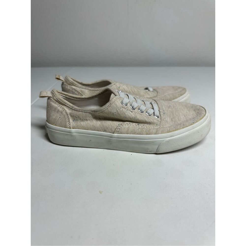 Old Navy Linen Lo Tops Lace Up Sneakers Kids Size 1 Natural Beige Canvas Tan